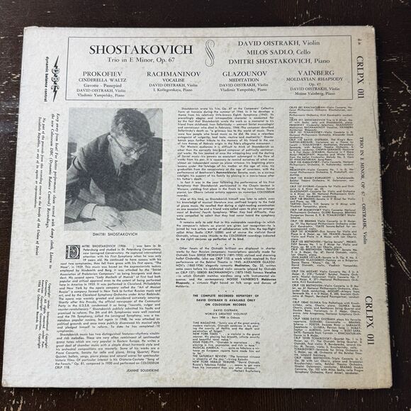 Shostakovich David Oistrakh Violin NM Vinyl Colosseum CRLPX 011 Trio In E Minor - Picture 2 of 6